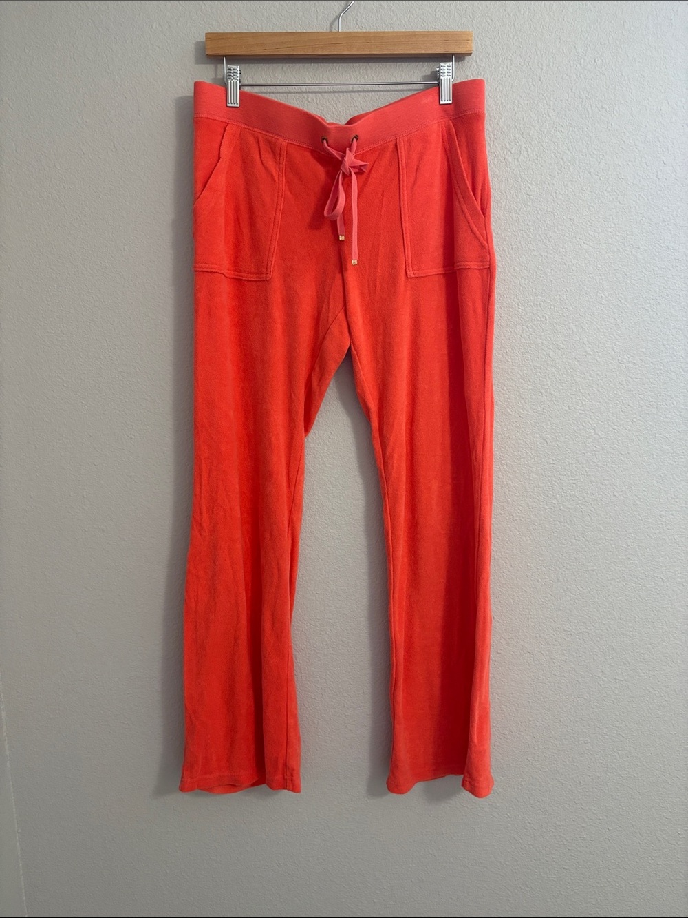 Juicy Couture Vibrant Orange Women's Terry Cloth Track Pants Size Large Wide Leg
